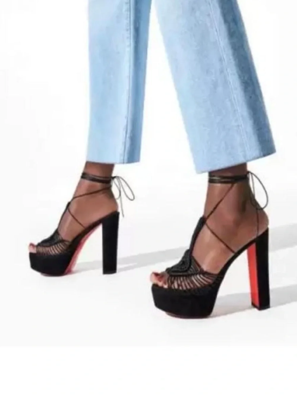 Christian Louboutin Janis in heels Alta 130mm wrap around heels RETAIL 1,295